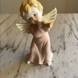 Homco Angel Figurine with Trumpet - Cream and Gold